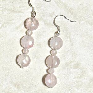 2/$20, Genuine Rose Quartz Dangle Earrings, Gemstone & Sterling Silver Hooks